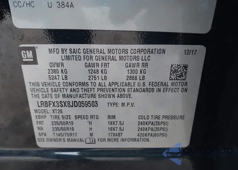2018 Buick Envision Premium I z USA, uszkodzony, nr VIN LRBFX3SX8JD059503